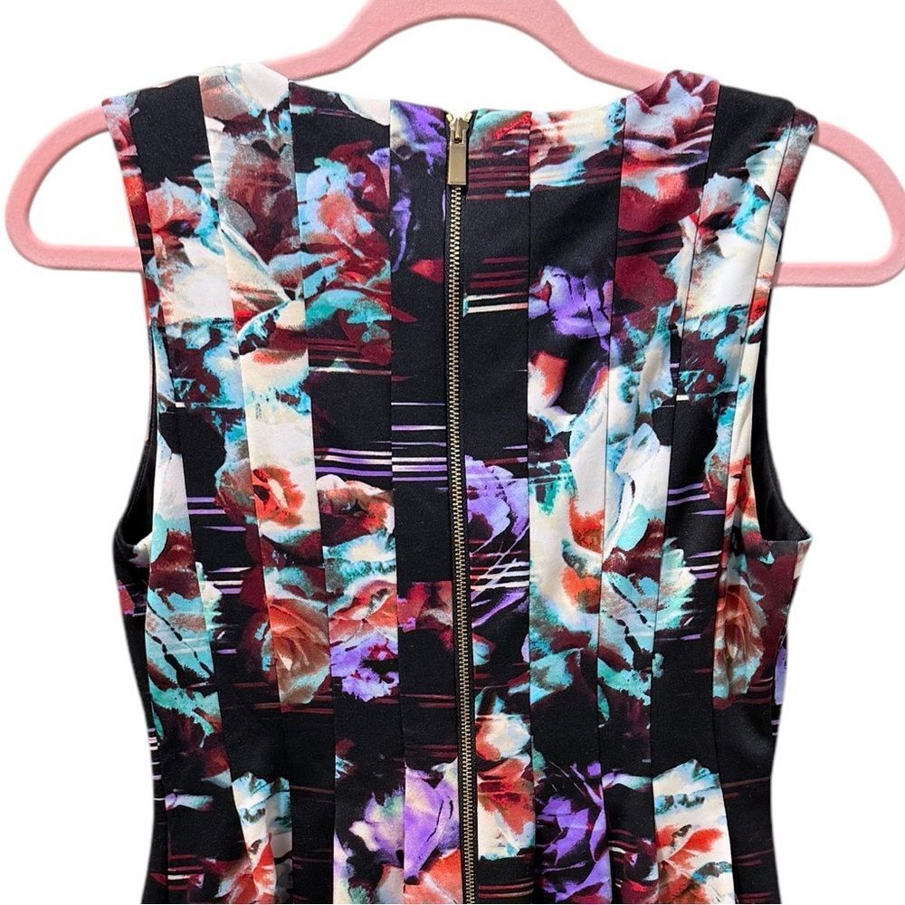 Vince Camuto Black Multi Sleeveless Printed Pleated A-Line Dress Lined 16 - Picture 5 of 12